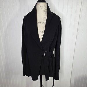Ivan Grundahl Jacket Womens 42 Large US 12 Black Belted Blazer Coat Microfiber